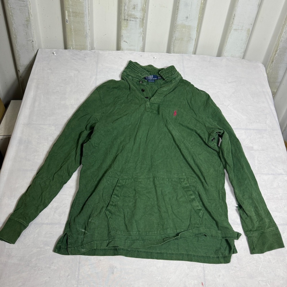 Vintage Polo Ralph Lauren Mens T-Shirt Green Custom Fit Quarter Button Size 2XL
